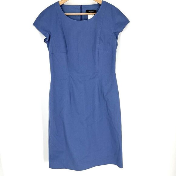 Weekend Max Mara Dress Size 12 Womens Blue Chambray Sheath Cap Sleeve Career - Picture 1 of 7